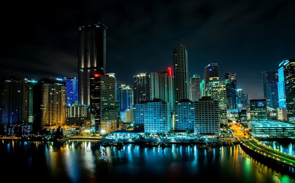 Looking west over the river to the lights of Brickell