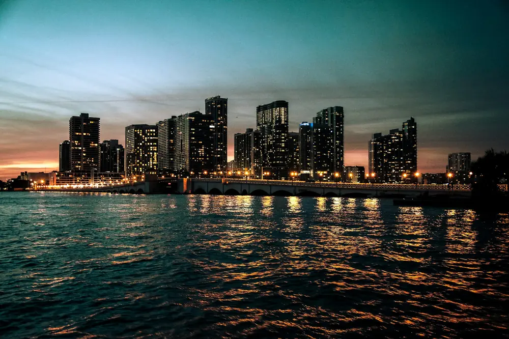 Looking east over Biscayne Bay at dusk